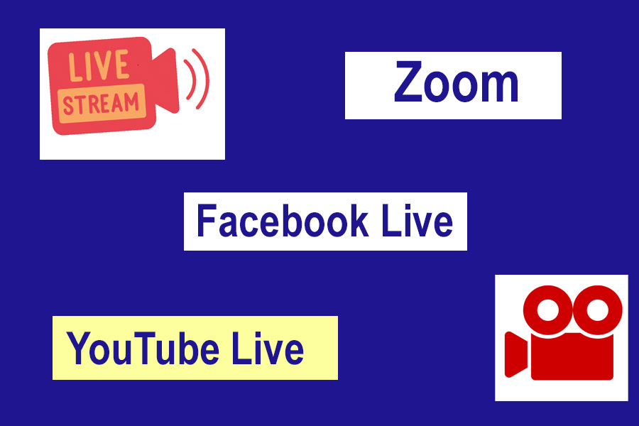 Livestream graphic with zoom, Facebook live, and YouTube live